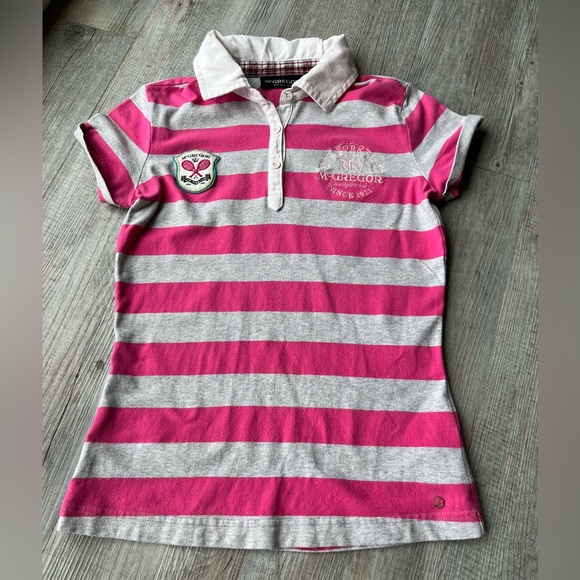 Girls ‘McGregor’ pink & grey striped Polo T-shirt. Like new. - Picture 1 of 8